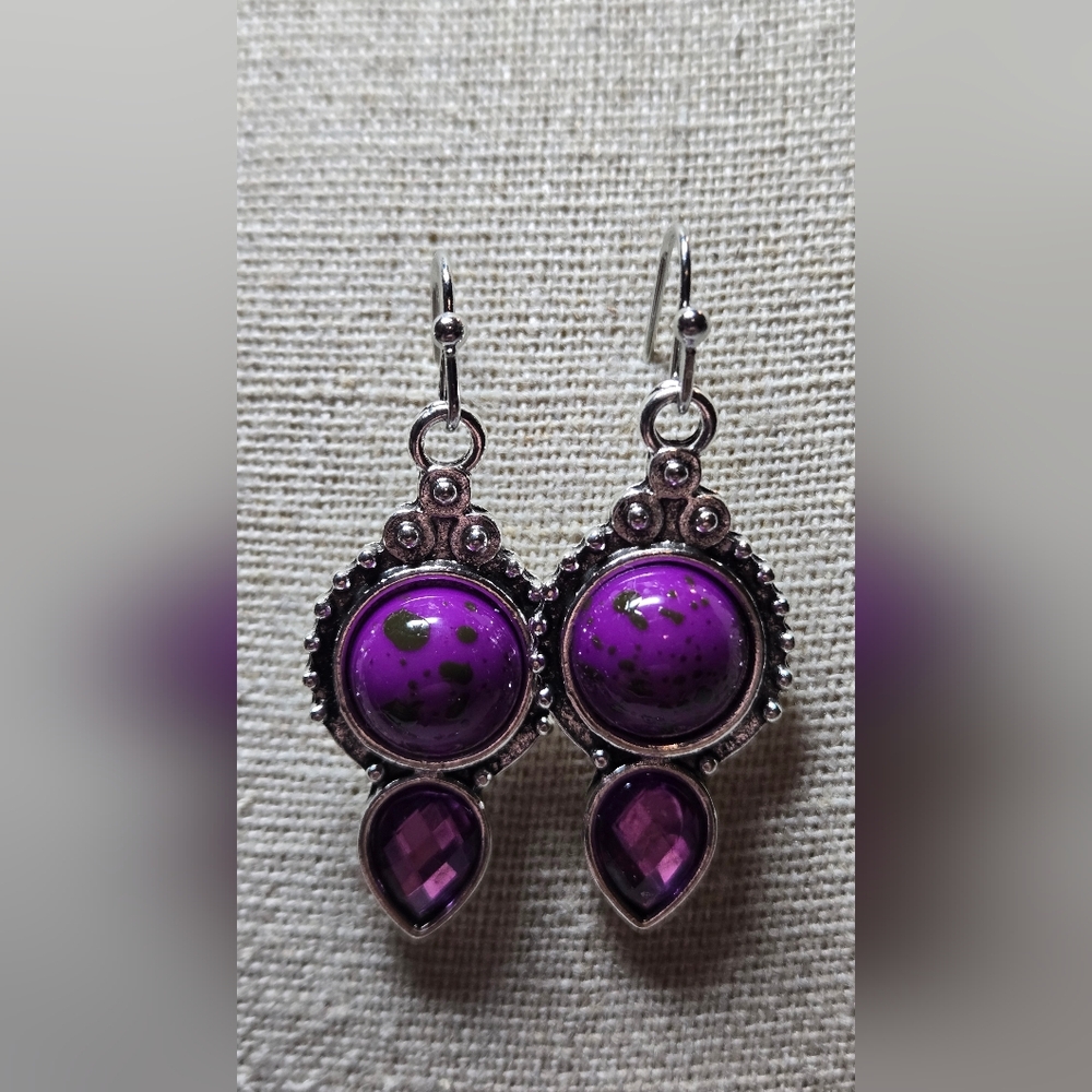 Chic Purple Gemstone Drop Earrings
